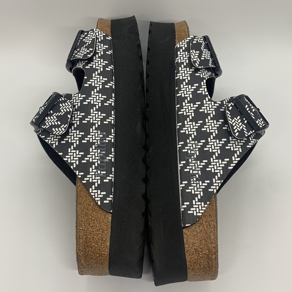 Papillio Birkenstock Arizona Knotted Sandal Black White L8 M6 Platform Chunky - Picture 9 of 16